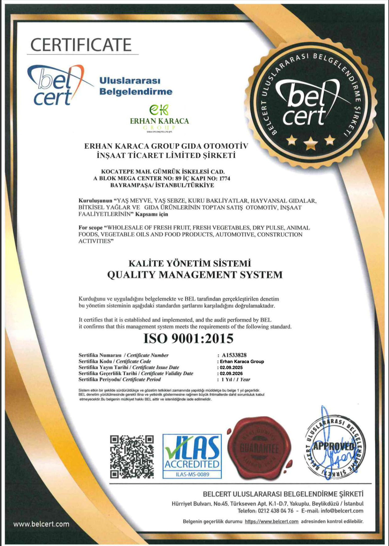 Kalite Yönetim Sistemi (ISO 9001:2015)