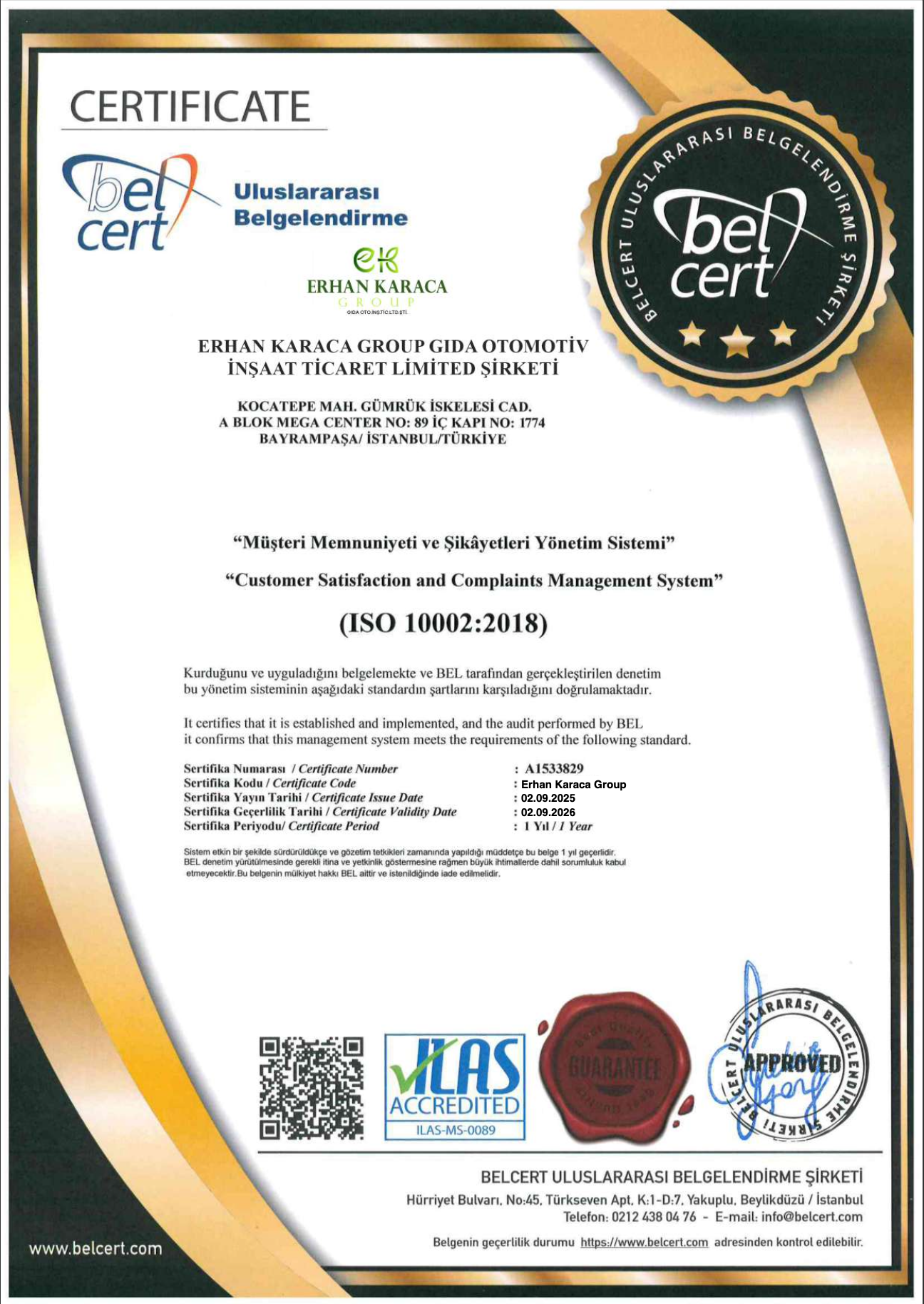 Müşteri Memnuniyeti ve Şikayetleri Yönetim Sistemi (ISO 10002:2018)
