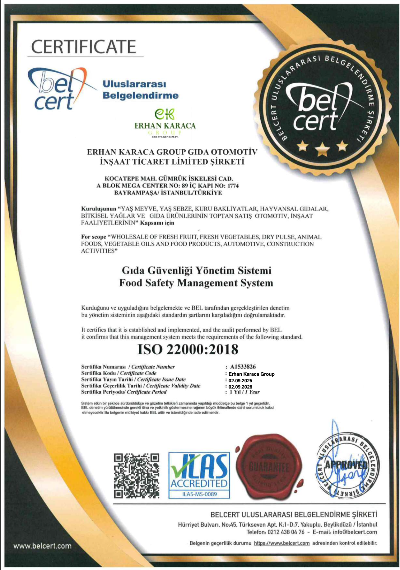 Gıda Güvenliği Yönetim Sistemi (ISO 22000:2018)